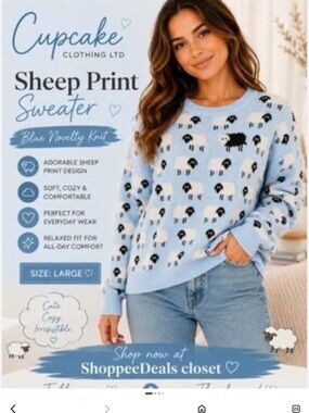 Cupcake Clothing black white Sheep Print Sweater small cottagecore fall crop